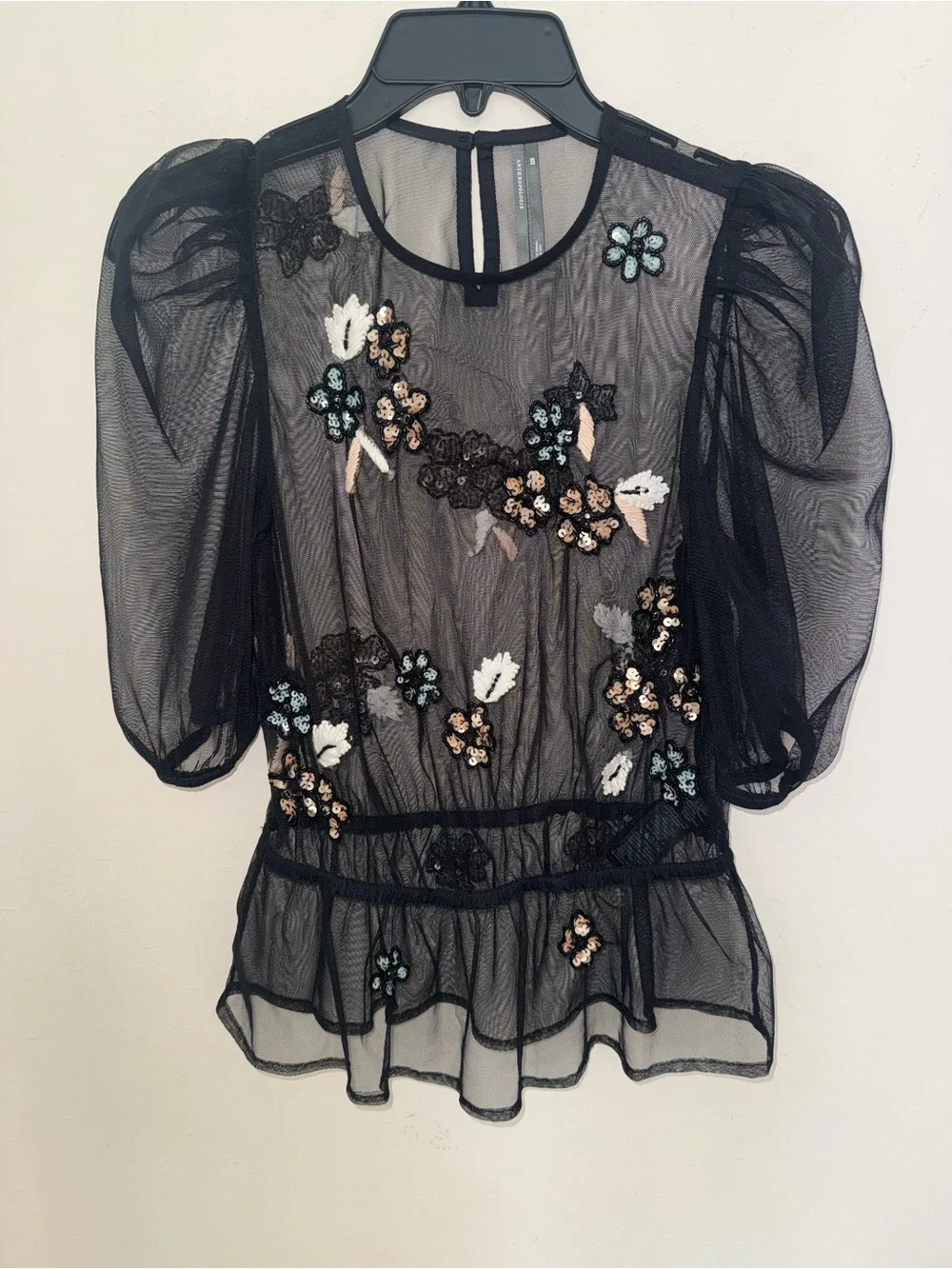Anthropologie Embellished Sheer Mesh Top XXS